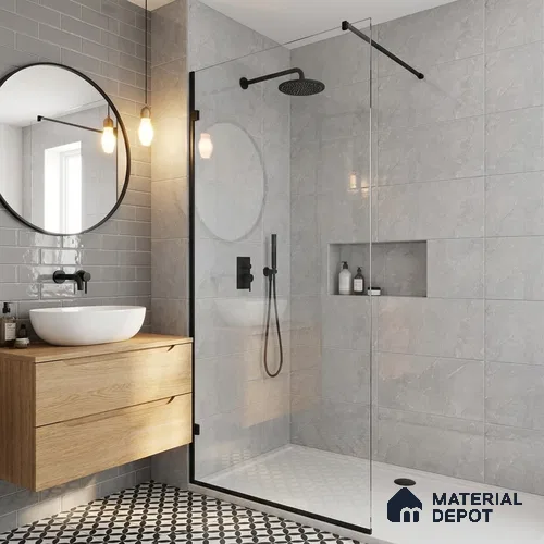 Marble Wall Tile TL 09749 C  2 ft x 1 ft Grey Ceramic Glossy Finish Highlighter 1 Tile - 9 mm | Ideal for Bathroom, Kitchen