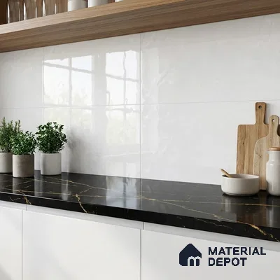 Marble Wall Tile TL 09749  2 ft x 1 ft White Ceramic Glossy Finish Light Tile - 9 mm | Ideal for Bathroom, Kitchen