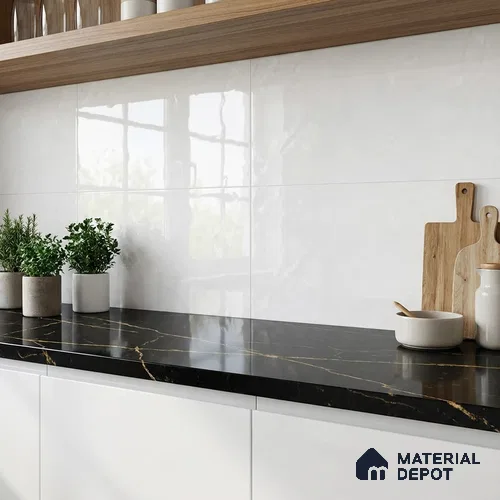 Marble Wall Tile TL 09749  2 ft x 1 ft White Ceramic Glossy Finish Light Tile - 9 mm | Ideal for Bathroom, Kitchen