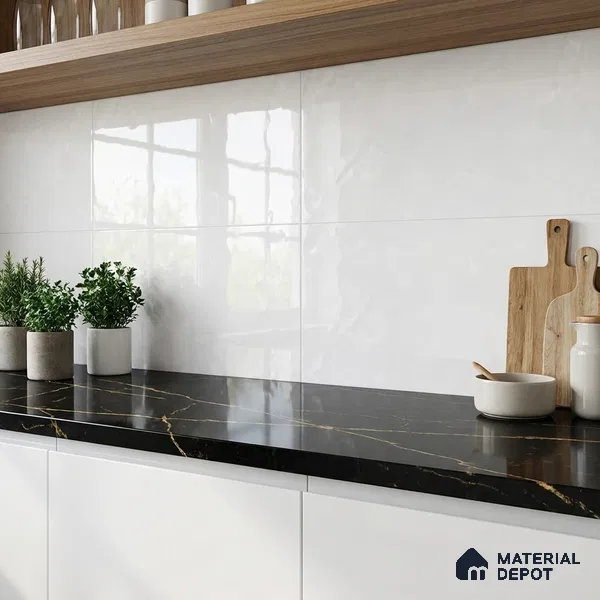 Marble Wall Tile TL 09749 2 ft x 1 ft White Ceramic Glossy Finish Light Tile - 9 mm | Ideal for Bathroom, Kitchen