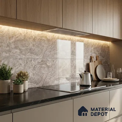 Marble Wall Tile TL 09750 B  2 ft x 1 ft  Ceramic Glossy Finish Dark Tile - 9 mm | Ideal for Bathroom, Kitchen