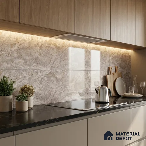 Marble Wall Tile TL 09750 B  2 ft x 1 ft  Ceramic Glossy Finish Dark Tile - 9 mm | Ideal for Bathroom, Kitchen