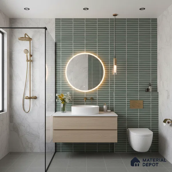 Faux Subway Look Empire Green TL 09786 B 2 ft x 1 ft Matte Finish Ceramic Wall Tile - 9 mm