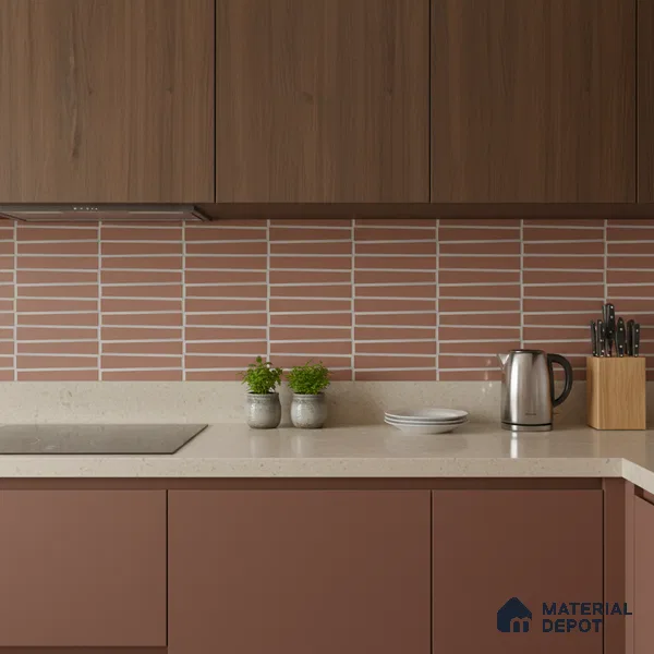 Faux Subway Wall Tile TL 09786 D Empire Red 2 ft x 1 ft Matte Finish Ceramic Tile - 9 mm | Suitable For Kitchen Backsplash, Bathroom & Basin Accent