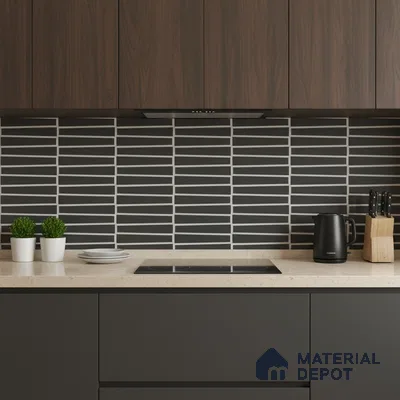 Faux Subway Wall Tile TL 09786 Empire Black 2 ft x 1 ft Matte Finish Ceramic Tile - 9 mm | Suitable For Kitchen Backsplash, Bathroom & Basin Accent