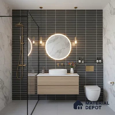 Faux Subway Wall Tile TL 09786 Empire Black 2 ft x 1 ft Matte Finish Ceramic Tile - 9 mm | Suitable For Kitchen Backsplash, Bathroom & Basin Accent