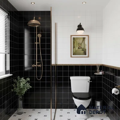 Faux Subway Wall Tile TL 09788 B Luxe Black (Luster) 2 ft x 1 ft Glossy Finish Ceramic Wall Tile - 9 mm | Suitable For Bathroom, Kitchen Backsplash | Please Expect a Slight Variation of Pattern