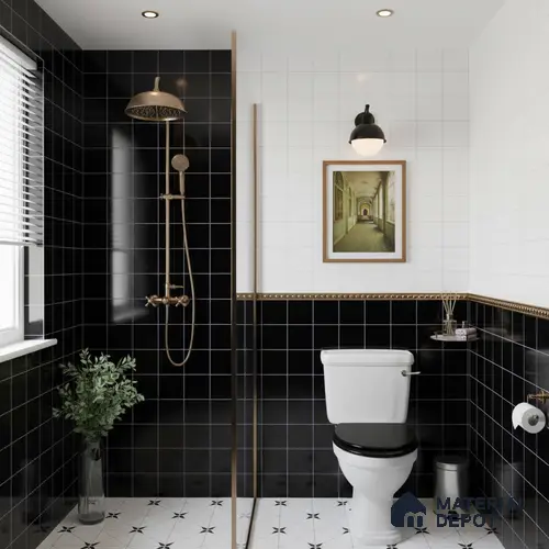 Faux Subway Wall Tile TL 09788 B Luxe Black (Luster) 2 ft x 1 ft Glossy Finish Ceramic Wall Tile - 9 mm | Suitable For Bathroom, Kitchen Backsplash | Please Expect a Slight Variation of Pattern