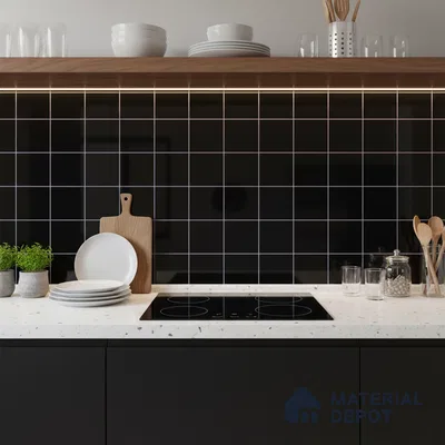 Faux Subway Wall Tile TL 09788 B Luxe Black (Luster) 2 ft x 1 ft Glossy Finish Ceramic Wall Tile - 9 mm | Suitable For Bathroom, Kitchen Backsplash | Please Expect a Slight Variation of Pattern