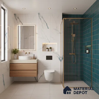 Faux Subway Wall Tile TL 09788 D Luxe Ocean 2 ft x 1 ft Glossy Finish Ceramic Wall Tile - 9 mm | Suitable For Bathroom, Kitchen Backsplash | Please Expect a Slight Variation of Pattern