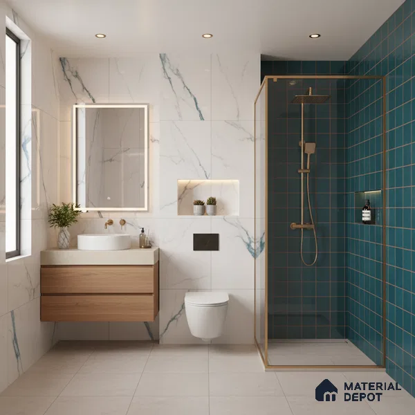 Faux Subway Wall Tile TL 09788 D Luxe Ocean 2 ft x 1 ft Glossy Finish Ceramic Wall Tile - 9 mm | Suitable For Bathroom, Kitchen Backsplash | Please Expect a Slight Variation of Pattern
