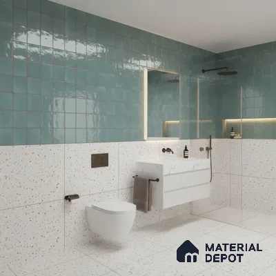 Faux Subway Wall Tile TL 09788 Luxe Aqua 2 ft x 1 ft Glossy Finish Ceramic Wall Tile - 9 mm | Suitable For Bathroom, Kitchen Backsplash | Please Expect a Slight Variation of Pattern