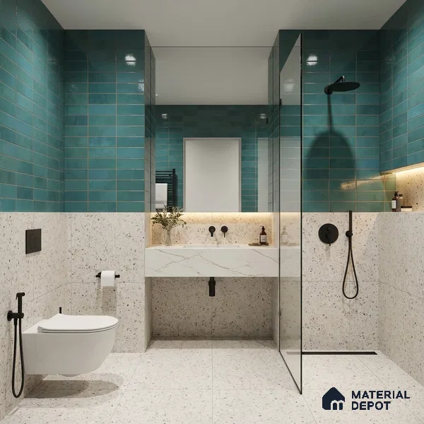 Faux Subway Wall Tile TL 09789 C Luxuria Ocean 2 ft x 1 ft Glossy Finish Ceramic Tile - 9 mm | Suitable For Kitchen Backsplash, Bathroom & Basin Accent