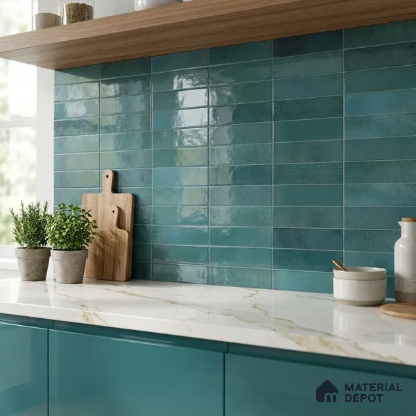 Faux Subway Wall Tile TL 09789 C Luxuria Ocean 2 ft x 1 ft Glossy Finish Ceramic Tile - 9 mm | Suitable For Kitchen Backsplash, Bathroom & Basin Accent