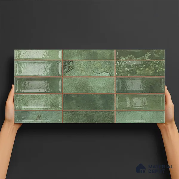 Faux Subway Look Luxuria Green R1 TL 09789 2 ft x 1 ft Glossy Finish Ceramic Wall Tile - 9 mm