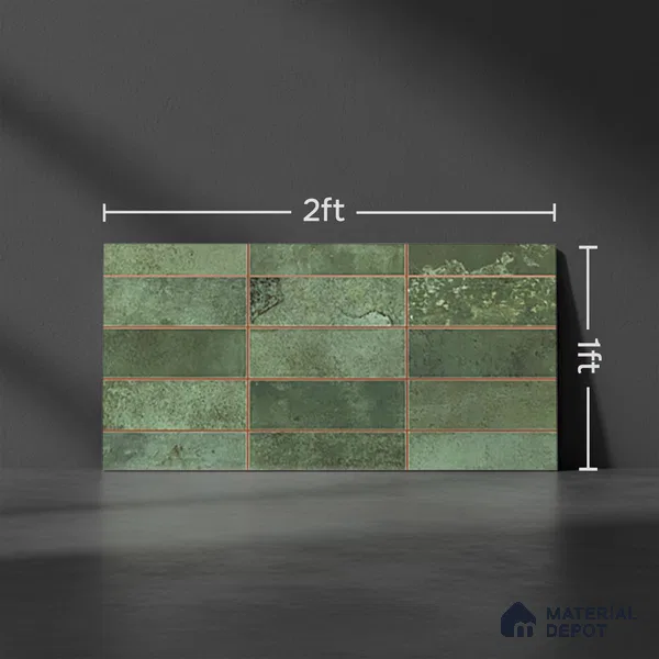 Faux Subway Look Luxuria Green R1 TL 09789 2 ft x 1 ft Glossy Finish Ceramic Wall Tile - 9 mm