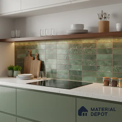 Faux Subway Look Luxuria Green R1 TL 09789 2 ft x 1 ft Glossy Finish Ceramic Wall Tile - 9 mm