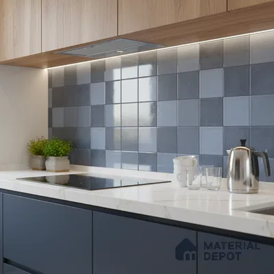 Faux Subway Wall Tile TL 09795 D Denim Grid 2 ft x 1 ft Glossy Finish Ceramic Tile - 9 mm | Suitable For Kitchen Backsplash, Bathroom & Basin Accent