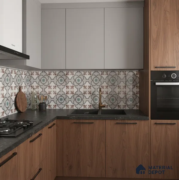 Moroccan Floor & Wall Tile TL 09802  2 ft x 2 ft  Vitrified Matte Finish Tile - 9 mm | Suitable For Foyer, Balcony, Dining Area | Please Expect a Slight Variation of Pattern