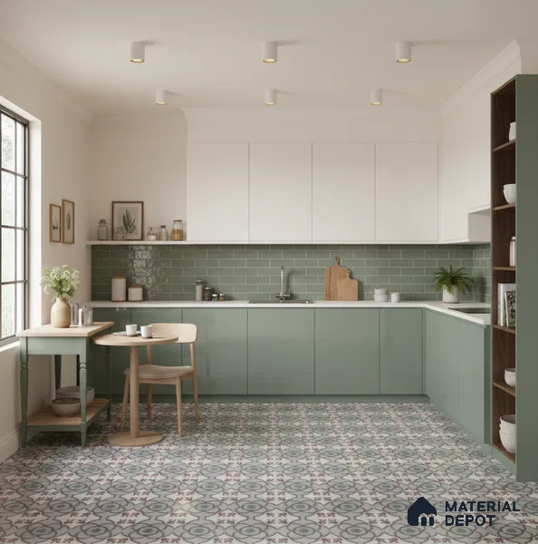 Moroccan Floor & Wall Tile TL 09802  2 ft x 2 ft  Vitrified Matte Finish Tile - 9 mm | Suitable For Foyer, Balcony, Dining Area | Please Expect a Slight Variation of Pattern