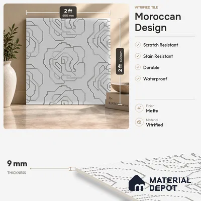 Moroccan Floor & Wall Tile TL 09803 B  2 ft x 2 ft  Vitrified Matte Finish Tile - 9 mm | Suitable For Kitchen, Accent/Feature Wall, Dining Area | Please Expect a Slight Variation of Pattern