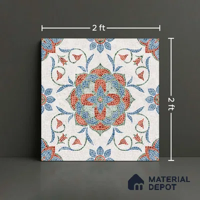 Moroccan Floor & Wall Tile TL 09804  2 ft x 2 ft Blue Vitrified Matte Finish Tile - 9 mm | Suitable For Balcony, Foyer, Courtyard | Please Expect a Slight Variation of Pattern