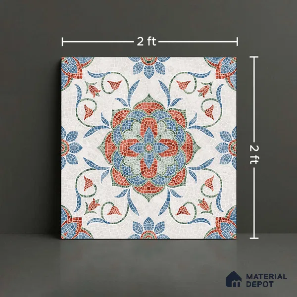 Moroccan Floor & Wall Tile TL 09804 2 ft x 2 ft Blue Vitrified Matte Finish Tile - 9 mm | Suitable For Balcony, Foyer, Courtyard | Please Expect a Slight Variation of Pattern