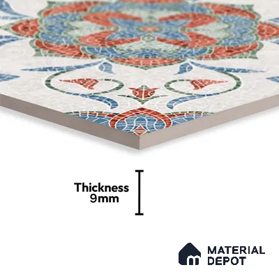 Moroccan Floor & Wall Tile TL 09804  2 ft x 2 ft Blue Vitrified Matte Finish Tile - 9 mm | Suitable For Balcony, Foyer, Courtyard | Please Expect a Slight Variation of Pattern