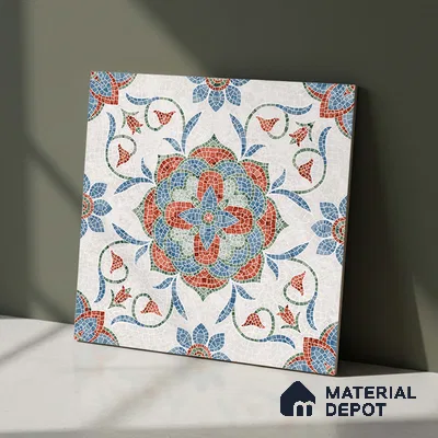 Moroccan Floor & Wall Tile TL 09804  2 ft x 2 ft Blue Vitrified Matte Finish Tile - 9 mm | Suitable For Balcony, Foyer, Courtyard | Please Expect a Slight Variation of Pattern