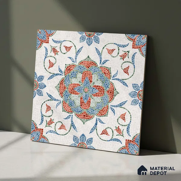 Moroccan Floor & Wall Tile TL 09804 2 ft x 2 ft Blue Vitrified Matte Finish Tile - 9 mm | Suitable For Balcony, Foyer, Courtyard | Please Expect a Slight Variation of Pattern