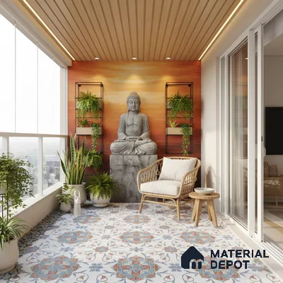 Moroccan Floor & Wall Tile TL 09804  2 ft x 2 ft Blue Vitrified Matte Finish Tile - 9 mm | Ideal for Living Room, Bedroom, Bathroom | Please Expect a Slight Variation of Pattern (Sample)