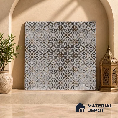 Moroccan Floor & Wall Tile TL 09805  2 ft x 2 ft  Vitrified Matte Finish Tile - 9 mm | Suitable For Kitchen, Balcony, Dining Area | Please Expect a Slight Variation of Pattern