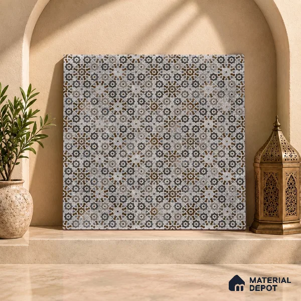 Moroccan Floor & Wall Tile TL 09805 2 ft x 2 ft Vitrified Matte Finish Tile - 9 mm | Suitable For Kitchen, Balcony, Dining Area | Please Expect a Slight Variation of Pattern