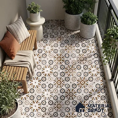 Moroccan Floor & Wall Tile TL 09805  2 ft x 2 ft  Vitrified Matte Finish Tile - 9 mm | Suitable For Kitchen, Balcony, Dining Area | Please Expect a Slight Variation of Pattern