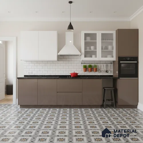 Moroccan Floor & Wall Tile TL 09809  2 ft x 2 ft Grey Vitrified Matte Finish Tile - 9 mm | Suitable For Balcony, Foyer, Courtyard | Please Expect a Slight Variation of Pattern