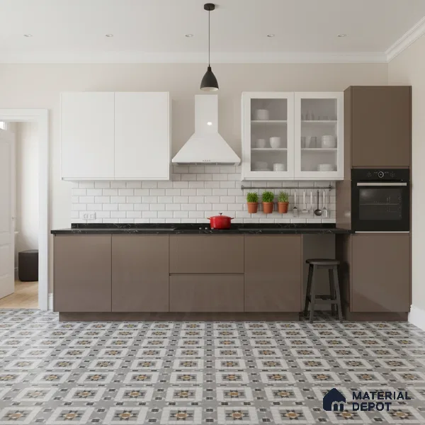 Moroccan Floor & Wall Tile TL 09809  2 ft x 2 ft Grey Vitrified Matte Finish Tile - 9 mm | Suitable For Balcony, Foyer, Courtyard | Please Expect a Slight Variation of Pattern