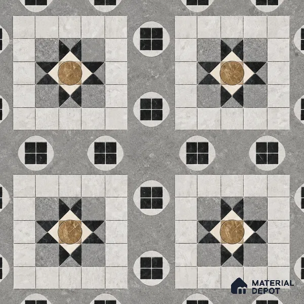 Moroccan Floor & Wall Tile TL 09809  2 ft x 2 ft Grey Vitrified Matte Finish Tile - 9 mm | Suitable For Balcony, Foyer, Courtyard | Please Expect a Slight Variation of Pattern