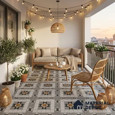 Moroccan Floor & Wall Tile TL 09809  2 ft x 2 ft Grey Vitrified Matte Finish Tile - 9 mm | Suitable For Balcony, Foyer, Courtyard | Please Expect a Slight Variation of Pattern