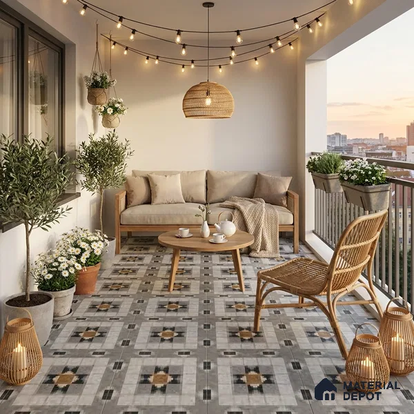 Moroccan Floor & Wall Tile TL 09809  2 ft x 2 ft Grey Vitrified Matte Finish Tile - 9 mm | Suitable For Balcony, Foyer, Courtyard | Please Expect a Slight Variation of Pattern