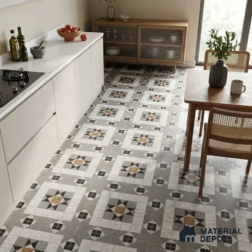 Moroccan Floor & Wall Tile TL 09809 2 ft x 2 ft Grey Vitrified Matte Finish Tile - 9 mm | Suitable For Balcony, Foyer, Courtyard | Please Expect a Slight Variation of Pattern | Image 05