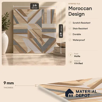 Moroccan Floor & Wall Tile TL 09810  2 ft x 2 ft Brown Vitrified Matte Finish Tile - 9 mm | Suitable For Kitchen, Accent/Feature Wall, Balcony | Please Expect a Slight Variation of Pattern