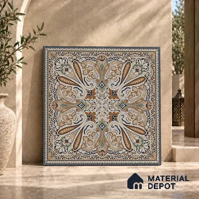 Moroccan Floor & Wall Tile TL 09814  2 ft x 2 ft Brown Vitrified Matte Finish Tile - 9 mm | Suitable For Kitchen, Bedroom, Dining Area | Please Expect a Slight Variation of Pattern