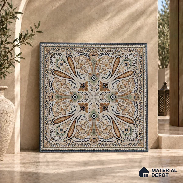 Moroccan Floor & Wall Tile TL 09814 2 ft x 2 ft Brown Vitrified Matte Finish Tile - 9 mm | Suitable For Kitchen, Bedroom, Dining Area | Please Expect a Slight Variation of Pattern