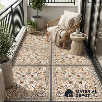 Moroccan Floor & Wall Tile TL 09814  2 ft x 2 ft Brown Vitrified Matte Finish Tile - 9 mm | Suitable For Kitchen, Bedroom, Dining Area | Please Expect a Slight Variation of Pattern