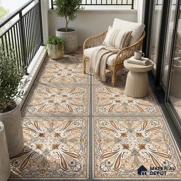 Moroccan Floor & Wall Tile TL 09814 2 ft x 2 ft Brown Vitrified Matte Finish Tile - 9 mm | Suitable For Kitchen, Bedroom, Dining Area | Please Expect a Slight Variation of Pattern
