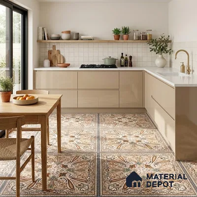 Moroccan Floor & Wall Tile TL 09814  2 ft x 2 ft Brown Vitrified Matte Finish Tile - 9 mm | Suitable For Kitchen, Bedroom, Dining Area | Please Expect a Slight Variation of Pattern