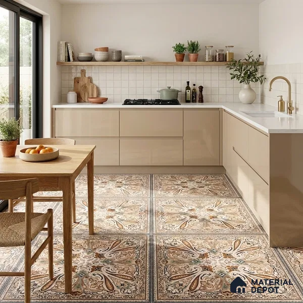 Moroccan Floor & Wall Tile TL 09814 2 ft x 2 ft Brown Vitrified Matte Finish Tile - 9 mm | Suitable For Kitchen, Bedroom, Dining Area | Please Expect a Slight Variation of Pattern