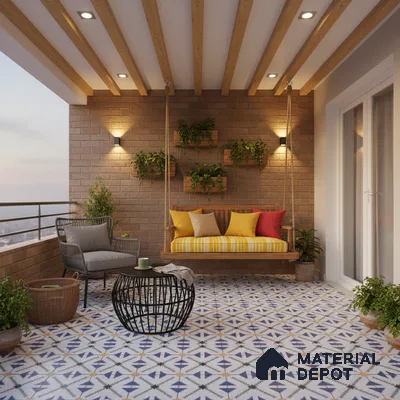 Moroccan Floor & Wall Tile TL 09815  2 ft x 2 ft Brown Vitrified Matte Finish Tile - 9 mm | Suitable For Kitchen, Balcony, Dining Area | Please Expect a Slight Variation of Pattern