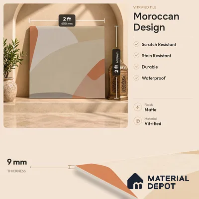 Moroccan Floor & Wall Tile TL 09816  2 ft x 2 ft Ivory Vitrified Matte Finish Tile - 9 mm | Suitable For Kitchen, Dining Area | Please Expect a Slight Variation of Pattern
