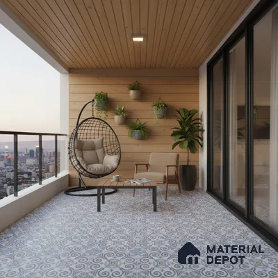 Moroccan Floor & Wall Tile TL 09817  2 ft x 2 ft Blue Vitrified Matte Finish Tile - 9 mm | Suitable For Kitchen, Balcony, Dining Area | Please Expect a Slight Variation of Pattern